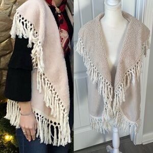 She + Sky suede & sherpa tassel vest (small)